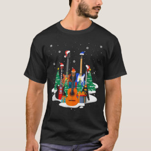 T-shirt Basse Santa Chapeau Guitar Lover Musique de Noël