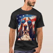 T-shirt Basset Hound 4 juillet drapeau américain (Devant)