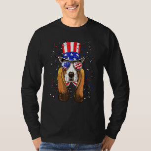 T-shirt Basset Hound 4 juillet Drapeau américain de chien