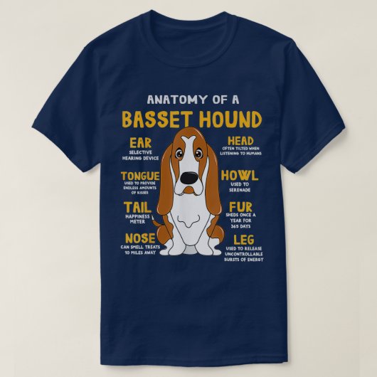 T-shirt Basset Hound Anatomie Funny Chien Maman Papa Migno (Design devant)