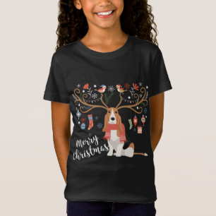 T-Shirt Basset Hound Cadeau Christmas Reindeer Chien