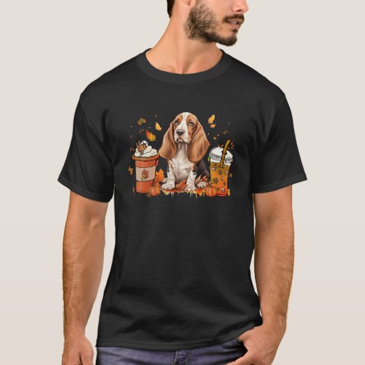 T-shirt Basset Hound Café Chaud Cosy Automne Vibes (Devant)