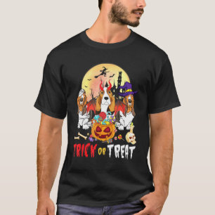 T-shirt Basset Hound Dancing Happy Halloween Day Tri