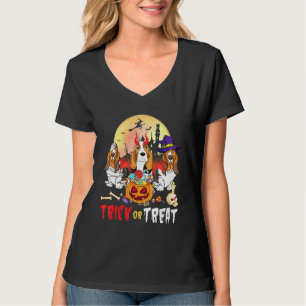 T-shirt Basset Hound Dancing Happy Halloween Day Tri