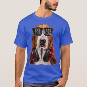 T-shirt Basset Hound Dog en DJ LED Sunglass