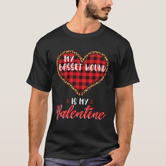 T-shirt Basset Hound Is My Valentine Heart Dog Leopard Buf (Devant)
