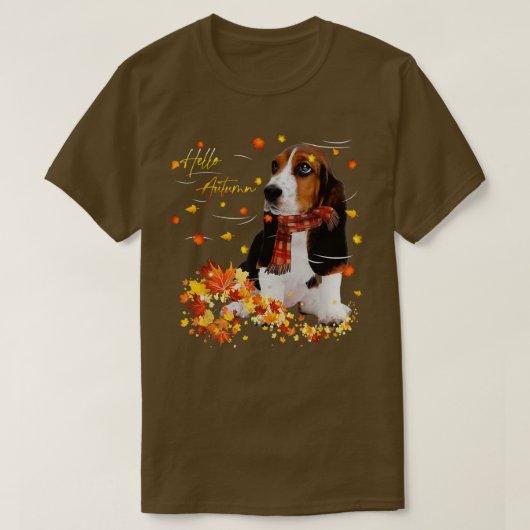 T-shirt Basset Hound Leaf Automne Bonjour Automne Pour Amo (Design devant)