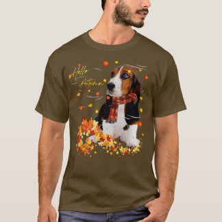 T-shirt Basset Hound Leaf Automne Bonjour Automne Pour Amo