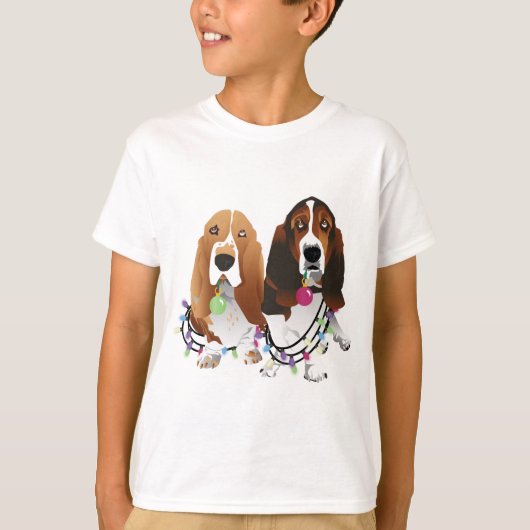 T-shirt Basset Hound Peace Love Joie Noël Design (Devant)