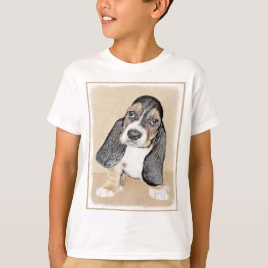 T-shirt Basset Hound Peinture Chiot - Art Chien original (Devant)