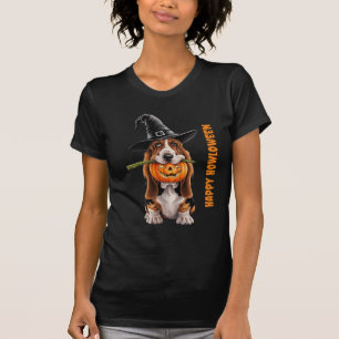 T-shirt Basset hound portant des sorcières casquette & cit
