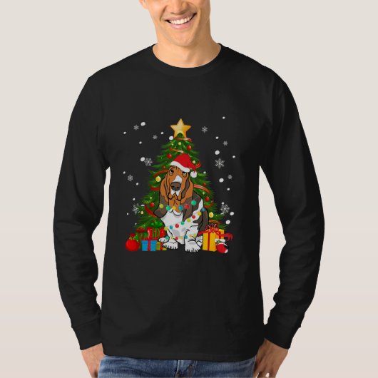 T-shirt Basset Hound Santa Christmas Tree Light Pajama (Devant)