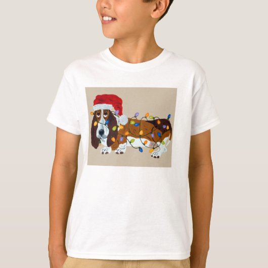 T-shirt Basset Tangé Dans Les Lumières De Noël (Devant)