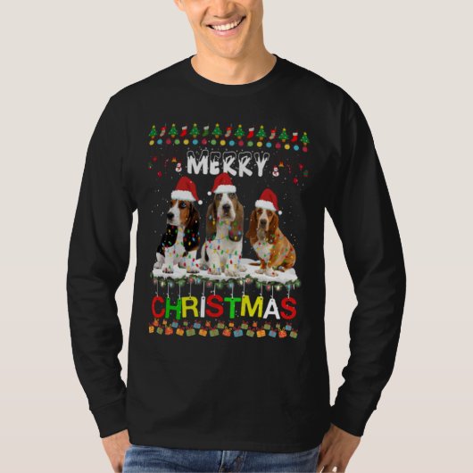T-shirt Bassett Hound Arbre de Noël Pyjama clair Chien de  (Devant)