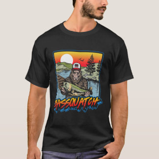 T-shirt Bassquatch Funny Bass Fishing Sasquatch Retro 80s 
