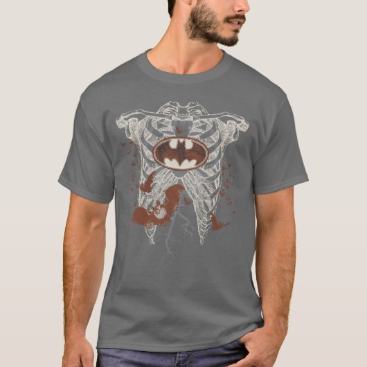 T-shirt Bat Symbol Ribcage Vintage Collage (Devant)