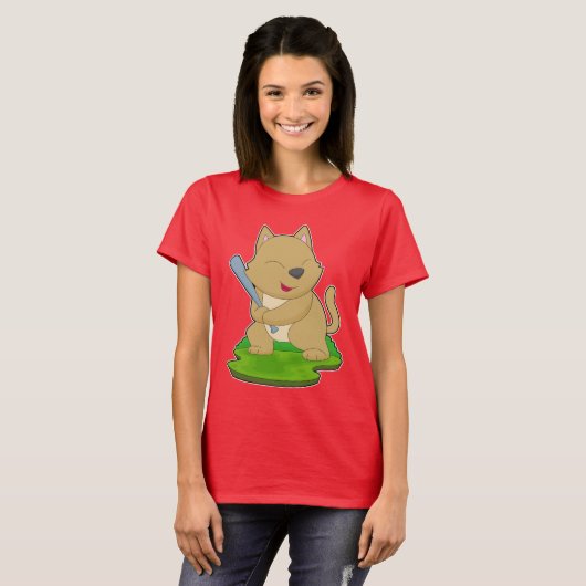 T-shirt Bataille de baseball de chat (Devant entier)
