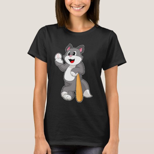 T-shirt Bataille de baseball de chat (Devant)
