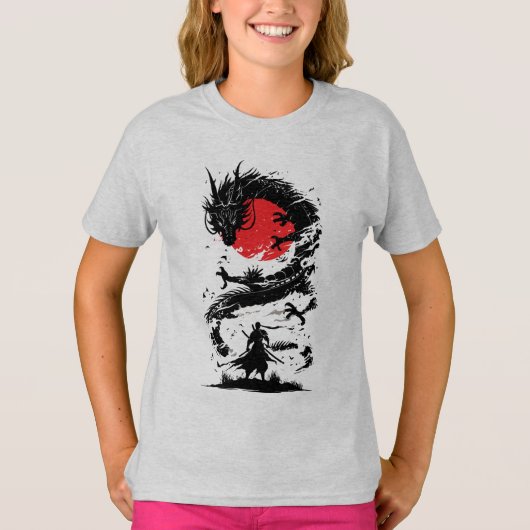 T-shirt Bataille de Samurai Warrior et Dragon (Devant)