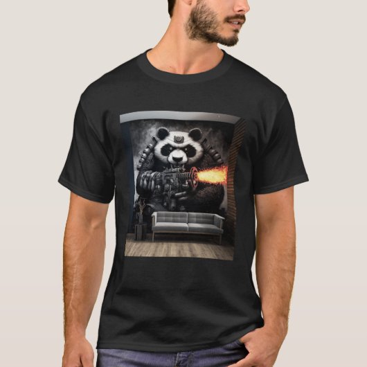 T-shirt Bataille Panda Machine de tir Arme murale murale w (Devant)