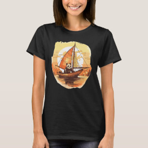 T-shirt Bateau à voile Rétro Capitaine Panda Summer