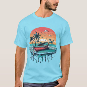 T-shirt Bateau au coucher de soleil tropical