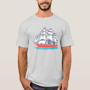 T-shirt Bateau de navigation vintage de mât du style troi