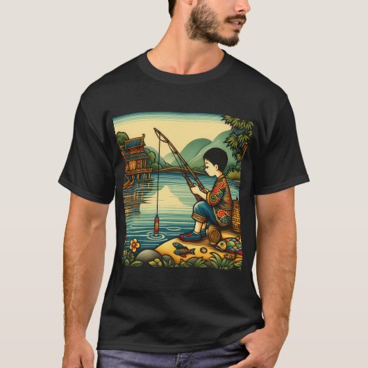 T-shirt Bateau de pêche mignon (cercle) (Devant)