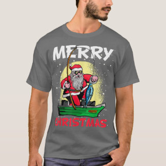 T-shirt Bateau de pêche neige d'hiver de Noël Santa Claus 