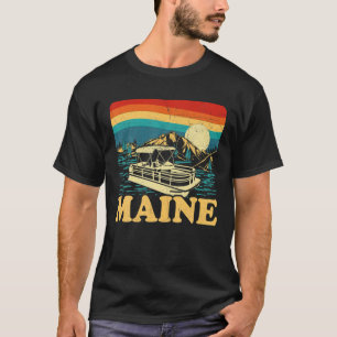 T-shirt Bateau Vintage du lac Maine Sunset Pontoon