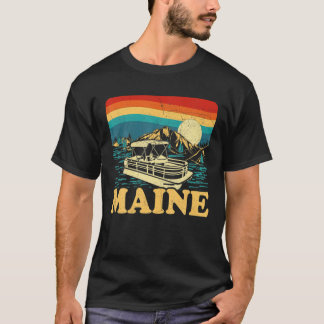 T-shirt Bateau Vintage du lac Maine Sunset Pontoon