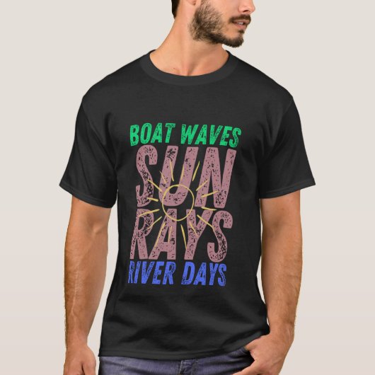 T-shirt Bateau Waves Sun Rays River Days Joli Retro Summer (Devant)