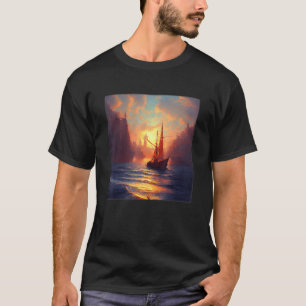 T-shirt Bateaux Sur La Plage Le Puissant Coucher De Soleil