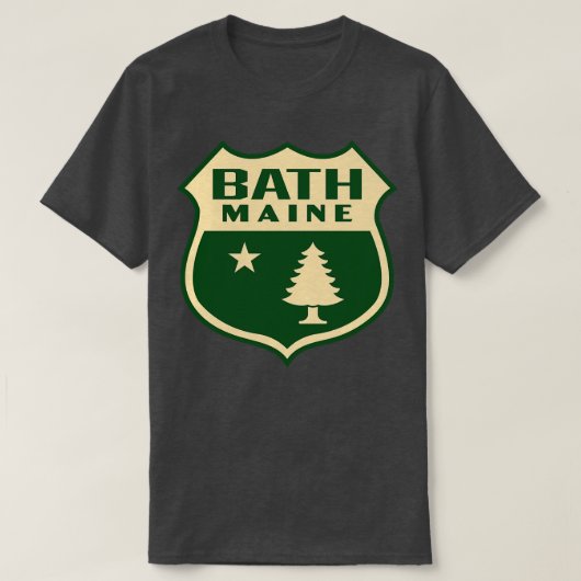 T-shirt Bath Maine Retro Pine Tree Shield Tan (Design devant)