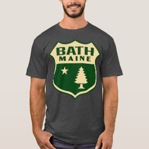 T-shirt Bath Maine Retro Pine Tree Shield Tan
