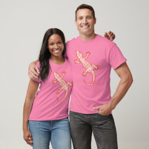 T-shirt Batik tribal Gecko - corail rose et crème