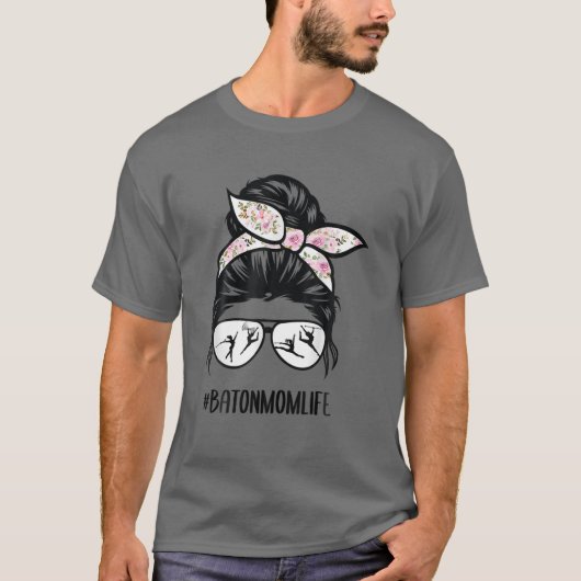 T-shirt Baton Twirler Maman Vie Messeuse Bun Lunettes de c (Devant)