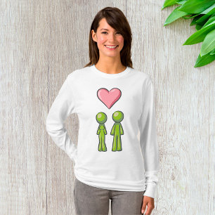 T-shirt Bâton vert Figure Couple Rose Coeur amour