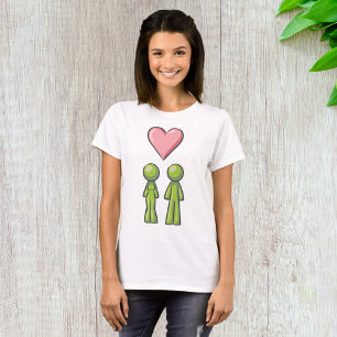 T-shirt Bâton vert Figure Couple Rose Coeur amour