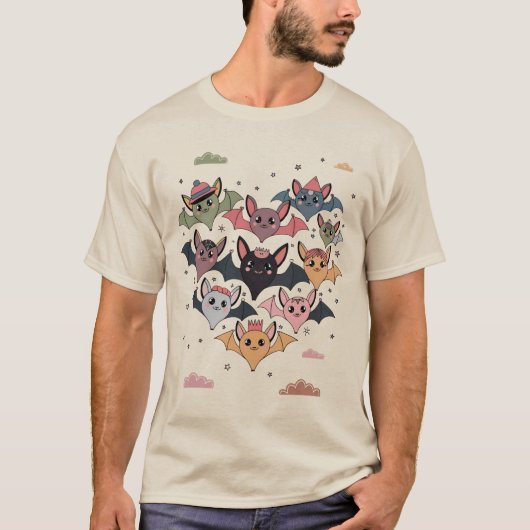 T-shirt Bats mignons dans une nuit étoilée (Devant)