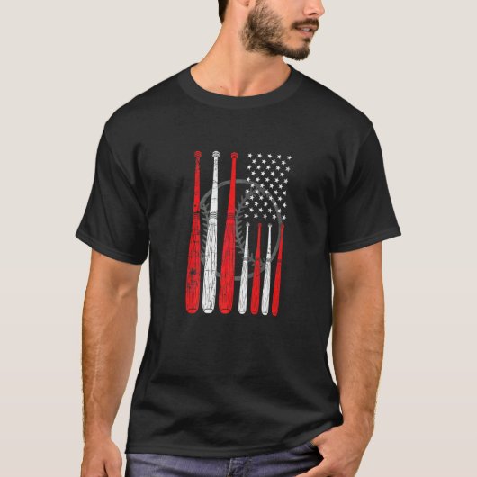 T-shirt Batte de baseball Drapeau américain Lanceur Receve (Devant)