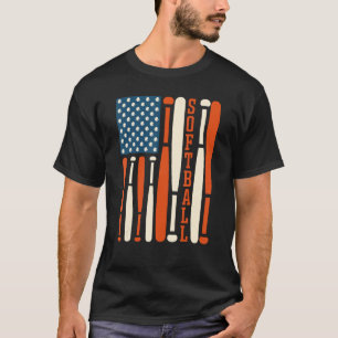 T-shirt Batte de softball drapeau américain USA Softball S