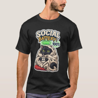 T-shirt Batterie Sociale 100% Entièrement Chargée Chat Noi