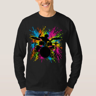 T-shirt Batteur néon silhouette colorée éclaboussure musiq