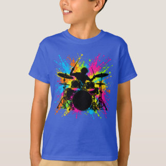 T-shirt Batteur néon Silhouette Colorée Éclaboussure Musiq