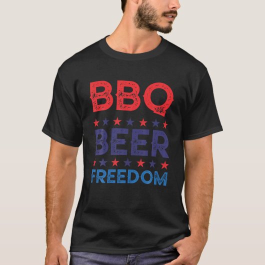 T-shirt BBQ Beer Freedom Funny America USA Party 4e Ju (Devant)