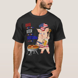 T-shirt Bbq Beer Freedom Pig American Flag Apron Grill