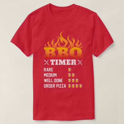 T-shirt BBQ Timer Rare Moyen Bien Fait Commande Pizza Gril (Design devant)