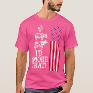 T-shirt BBQ Viande Fumer American Drapeau US Retro Barbecu