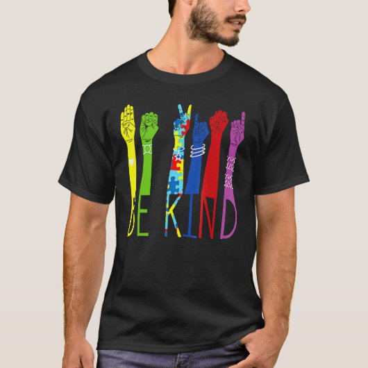 T-shirt Be Kind American Sign Language Main Autism Award (Devant)